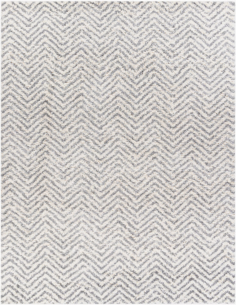 Deluxe Shag Machine Woven Rug — Medium Gray/Off-White