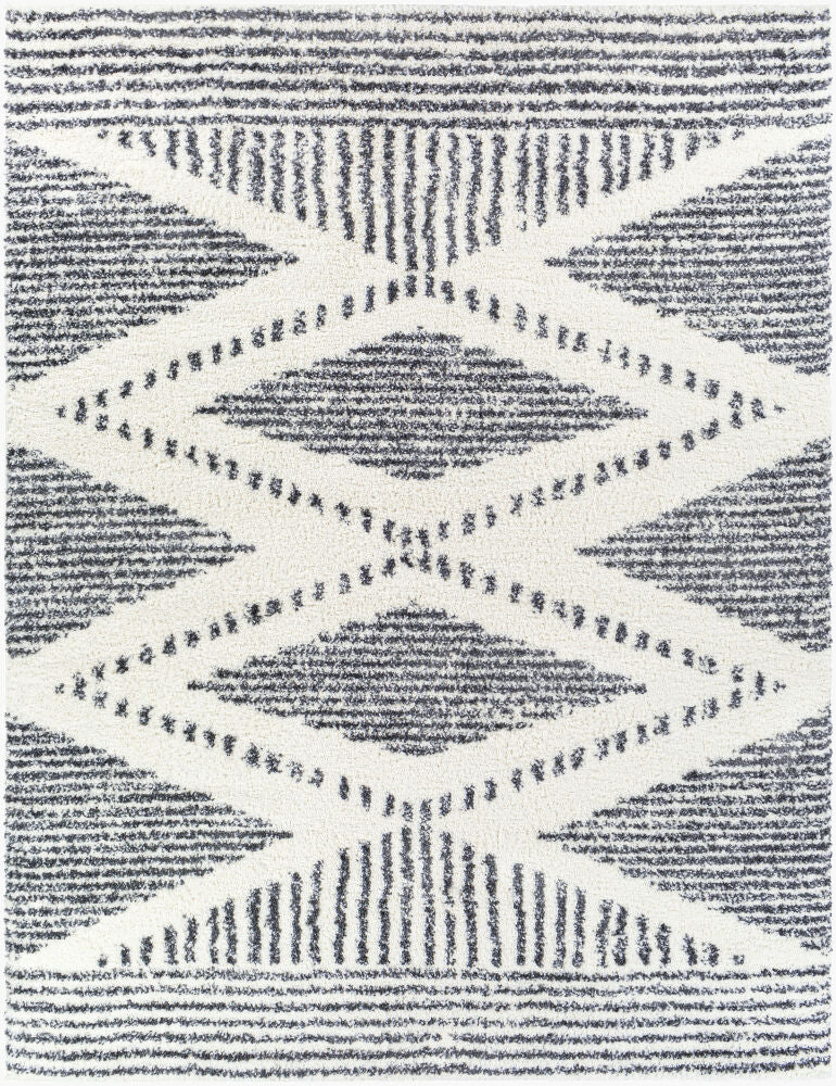Deluxe Shag Machine Woven Rug — Charcoal/Cream
