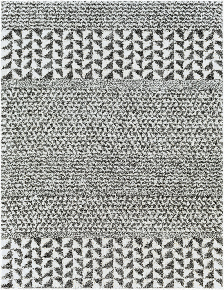 Deluxe Shag Machine Woven Rug — Charcoal/Cream