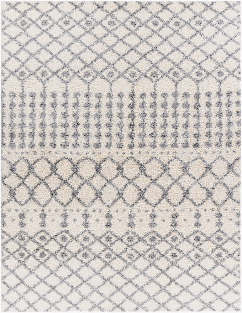 Deluxe Shag Machine Woven Rug — Medium Gray/Off-White