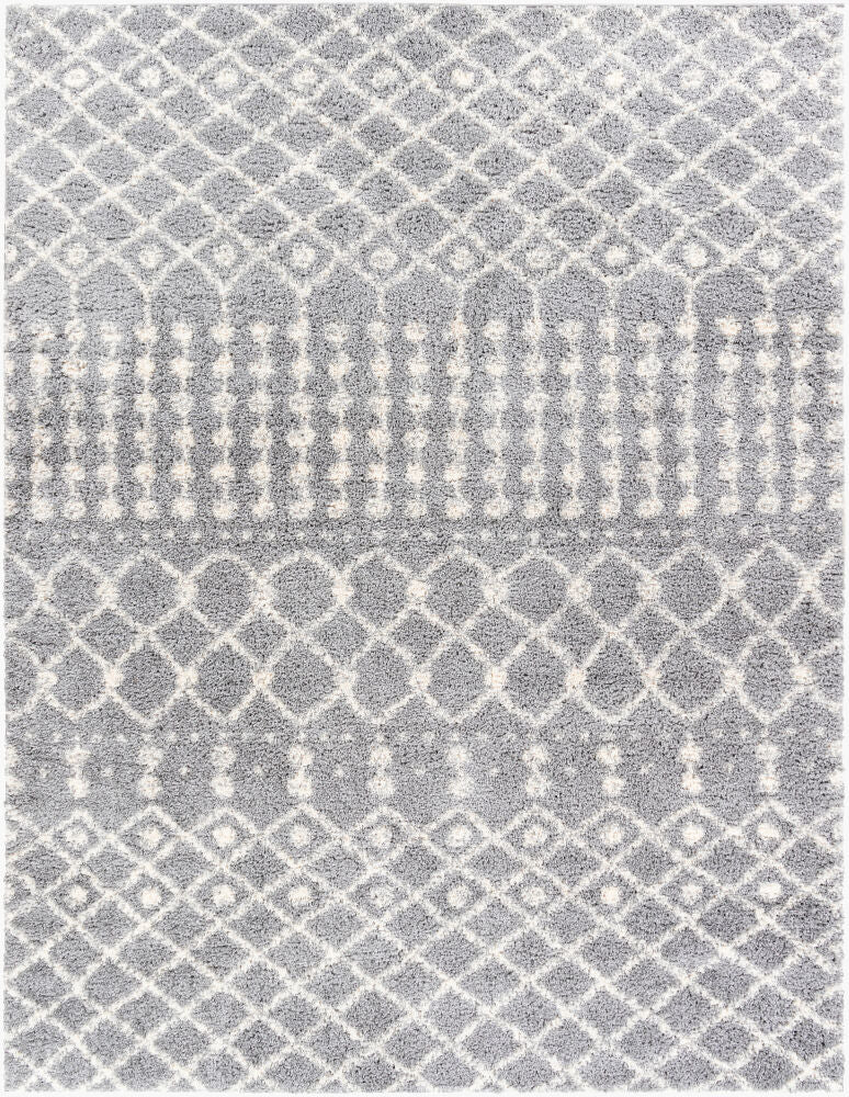 Deluxe Shag Machine Woven Rug — Medium Gray/Off-White