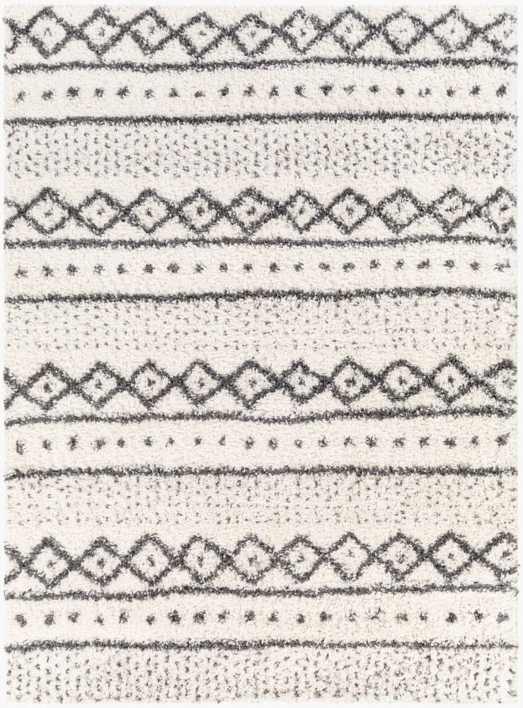 Deluxe Shag Machine Woven Rug — Charcoal/Cream