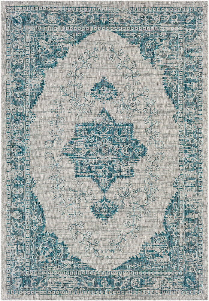Eagean Machine Woven Rug — Aqua/Black