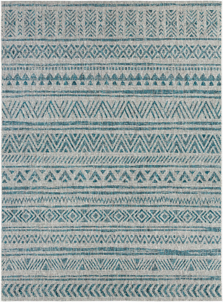 Eagean Machine Woven Rug — Aqua/Black