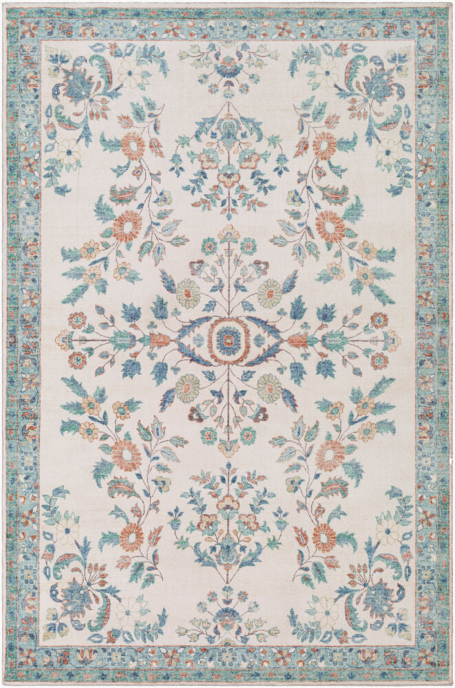 Erin Machine Woven Rug — Blue/Burnt Orange