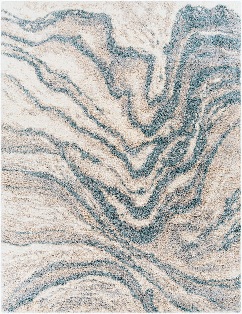 Eskimo Shag Machine Woven Rug — Blue/Cream