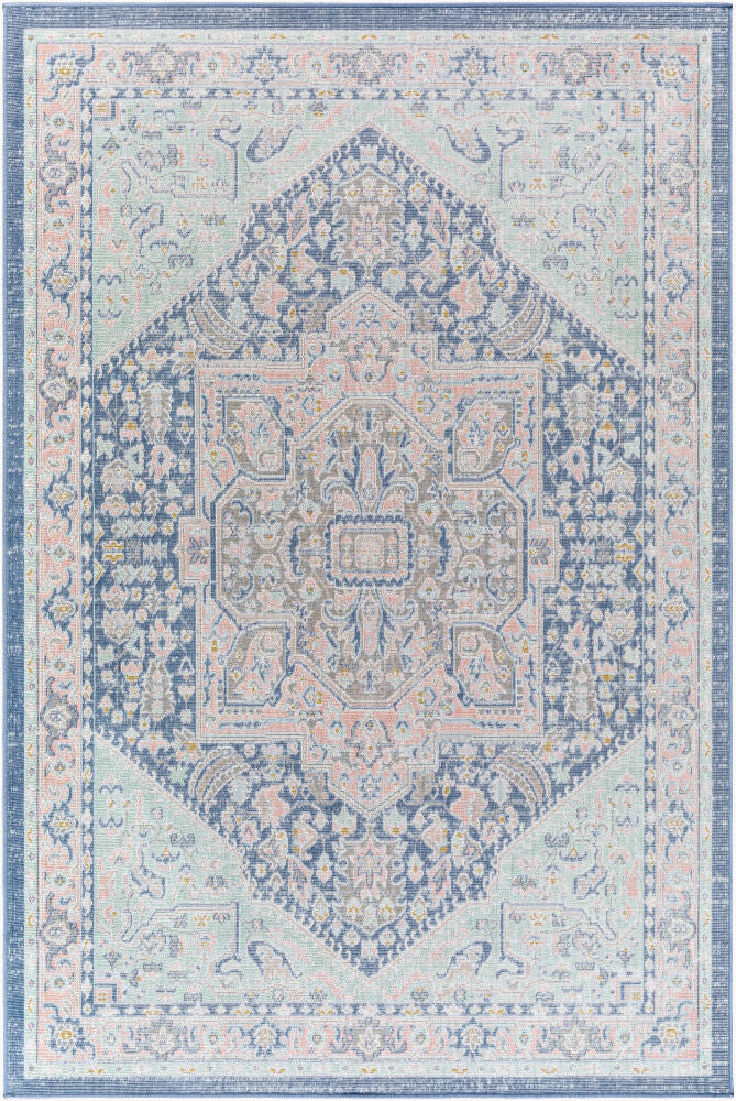 Rafetus Machine Woven Rug — Aqua/Coral