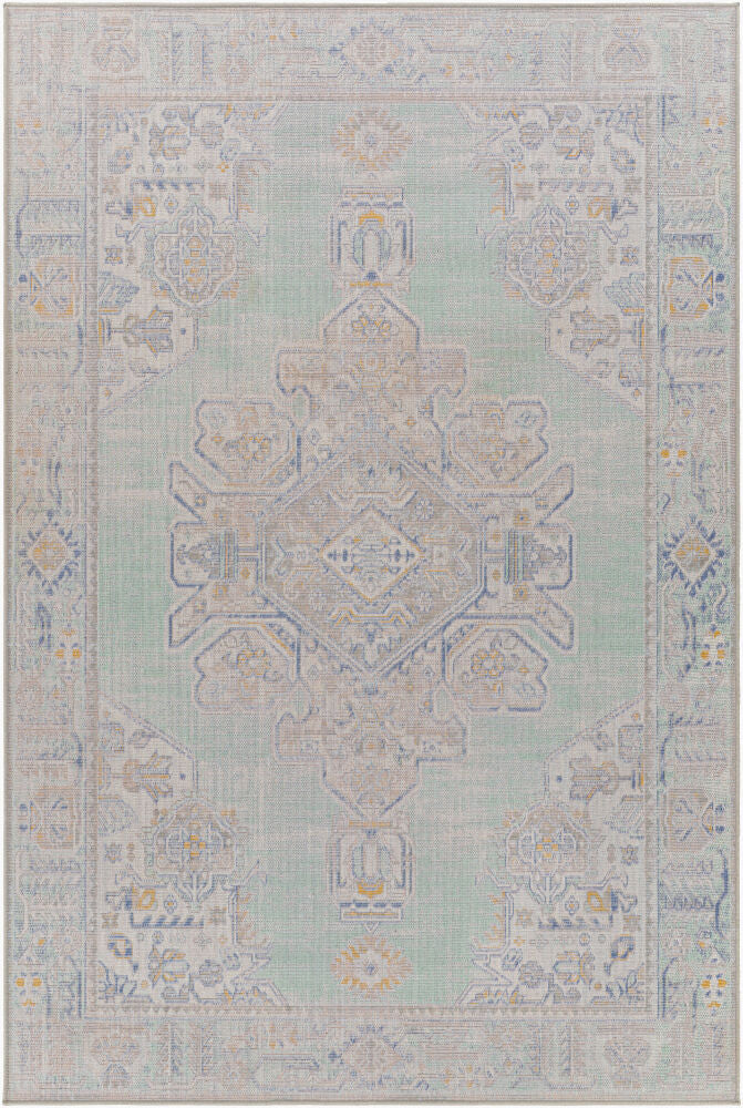 Rafetus Machine Woven Rug — Aqua/Cream