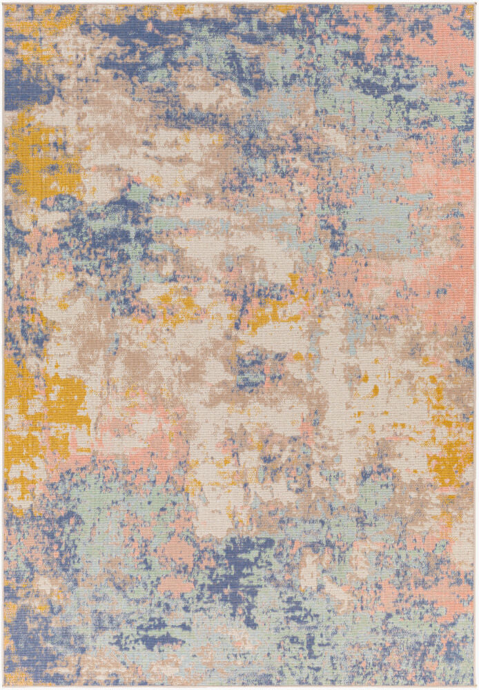 Rafetus Machine Woven Rug — Aqua/Coral