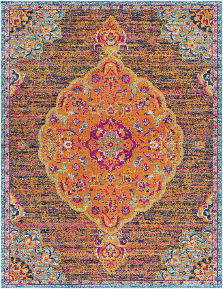 Floransa Machine Woven Rug — Burnt Orange/Fuchsia