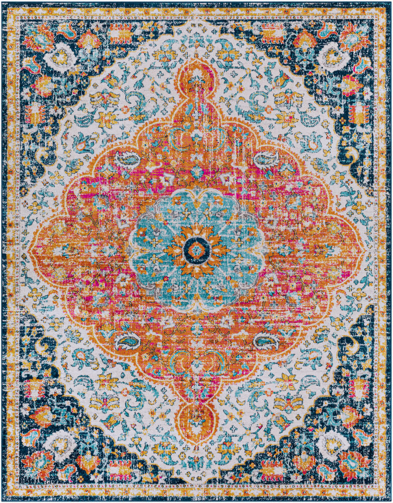 Floransa Machine Woven Rug — Aqua/Cream