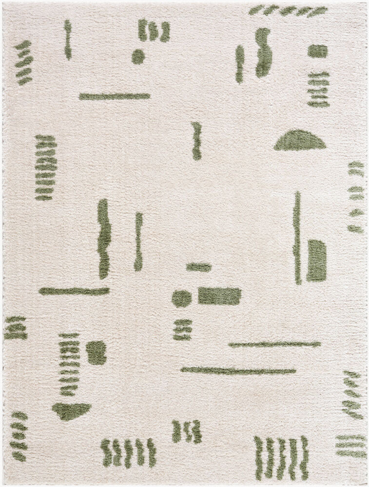 Fossay Shag Machine Woven Rug — Grass Green/Light Beige