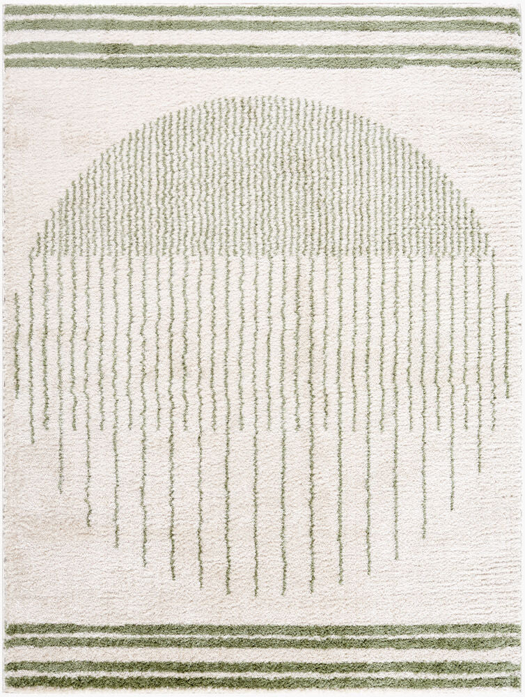 Fossay Shag Machine Woven Rug — Grass Green/Light Beige