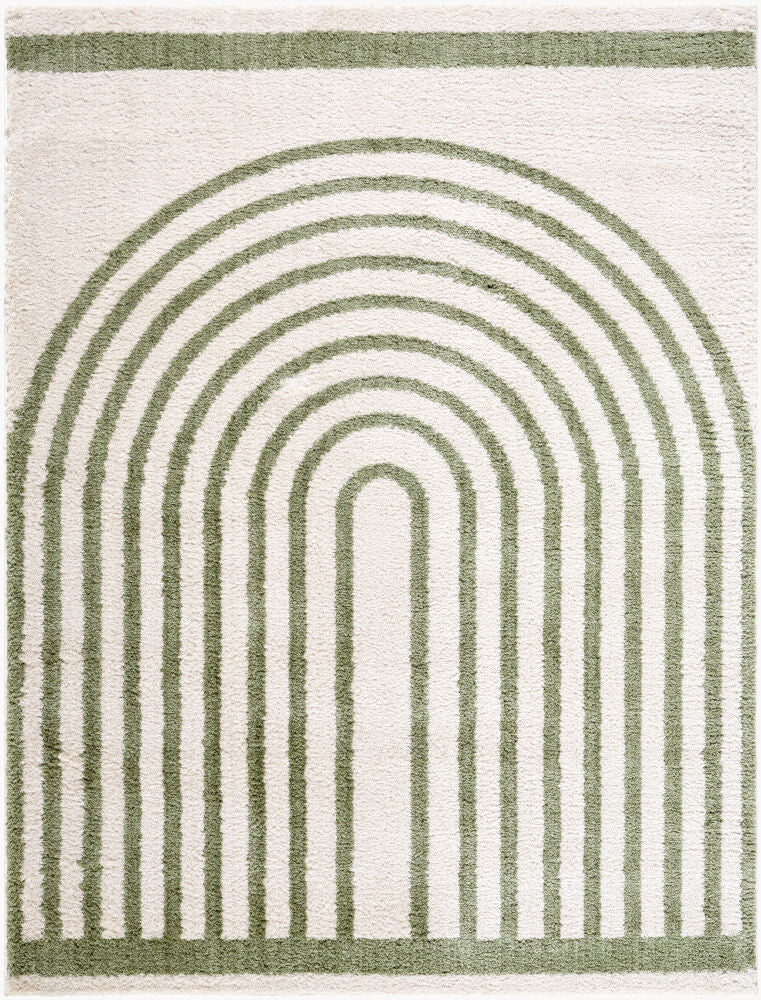 Fossay Shag Machine Woven Rug — Grass Green/Light Beige