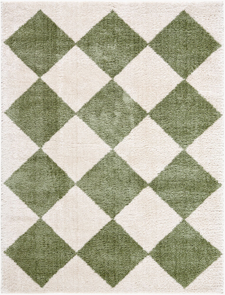 Fossay Shag Machine Woven Rug — Grass Green/Light Beige