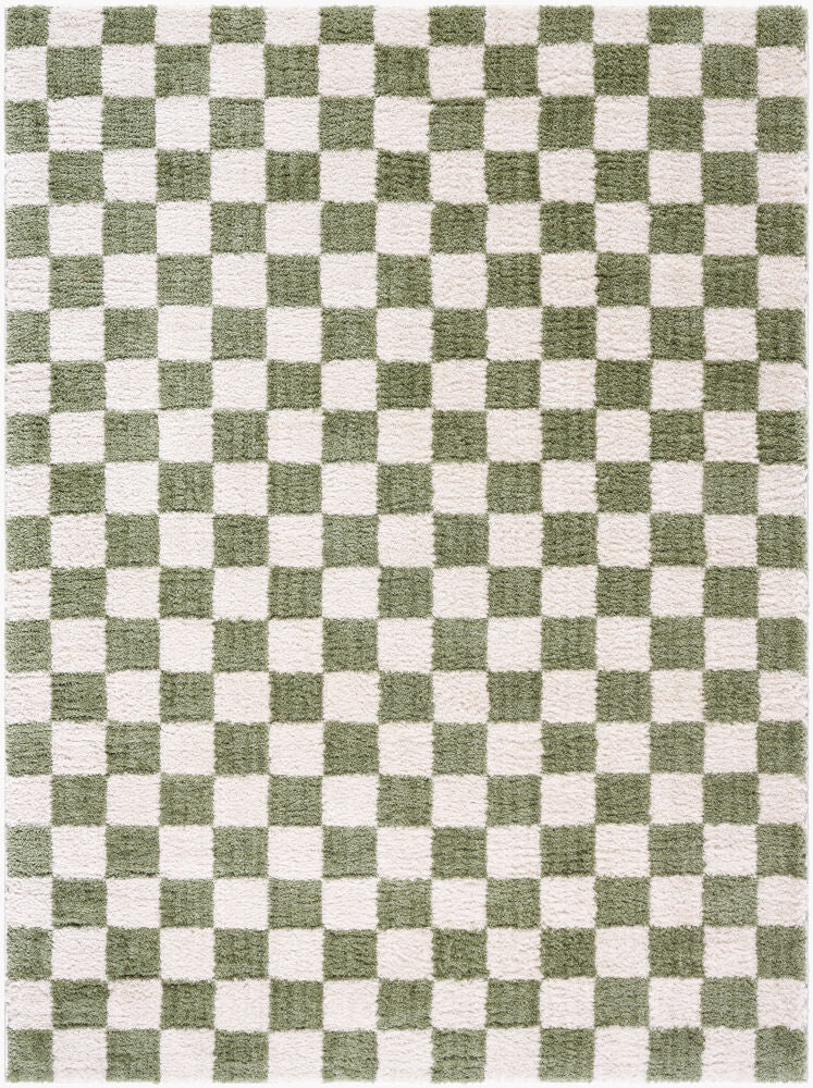 Fossay Shag Machine Woven Rug — Grass Green/Light Beige