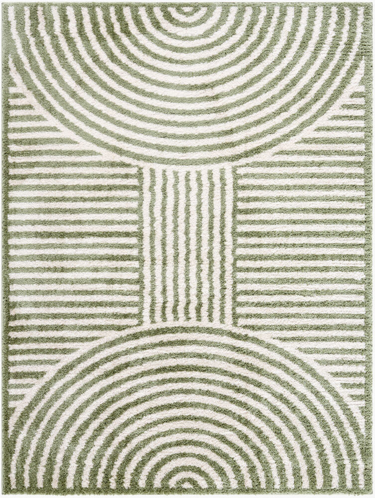 Fossay Shag Machine Woven Rug — Grass Green/Light Beige
