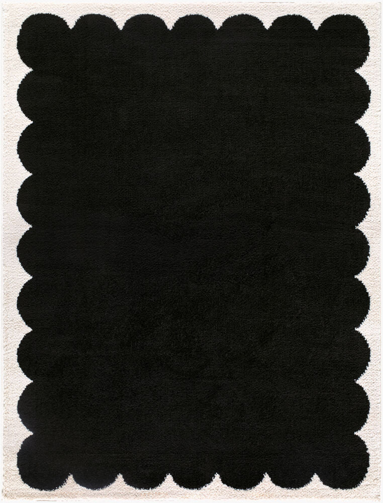Fossay Shag Machine Woven Rug — Black/Cream