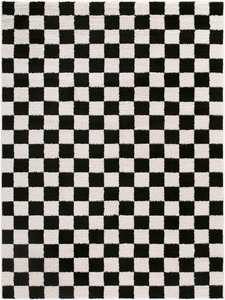 Fossay Shag Machine Woven Rug — Black/Cream