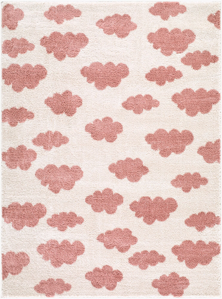 Fossay Shag Machine Woven Rug — Ivory/Rose