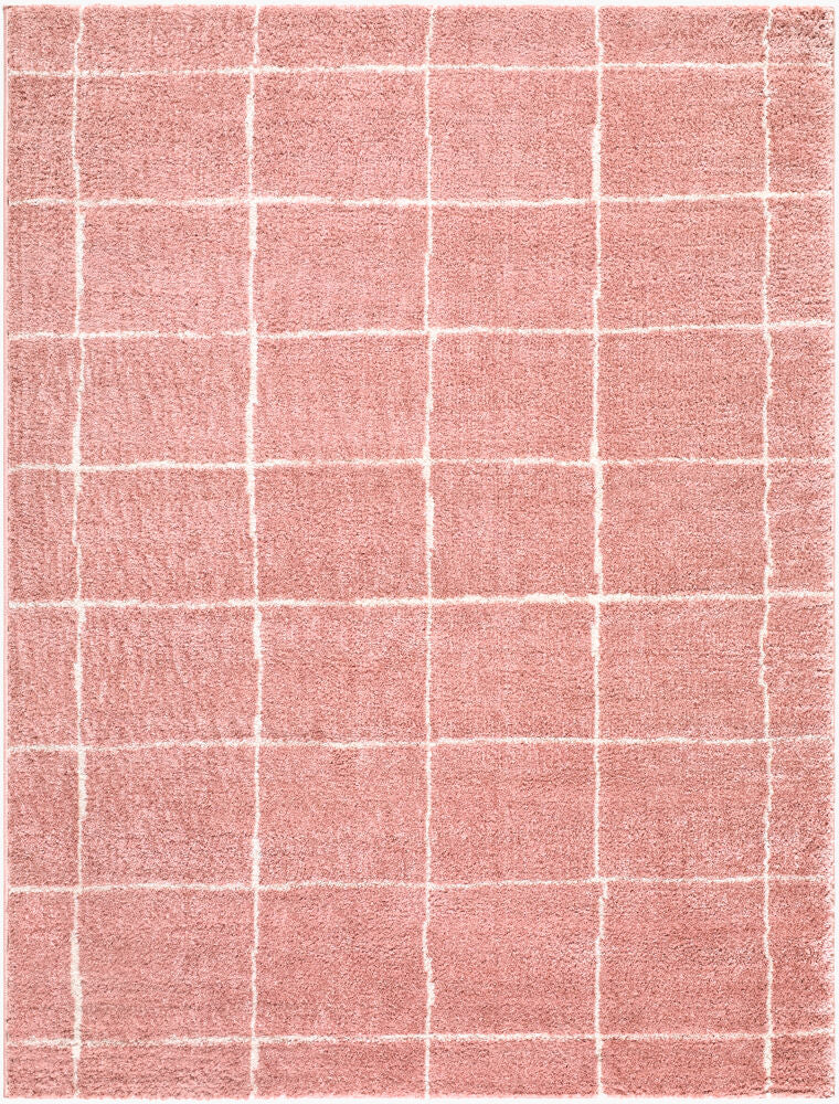 Fossay Shag Machine Woven Rug — Ivory/Rose