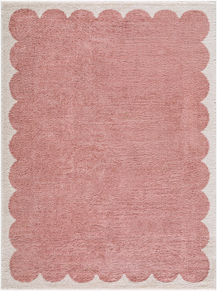 Fossay Shag Machine Woven Rug — Ivory/Rose