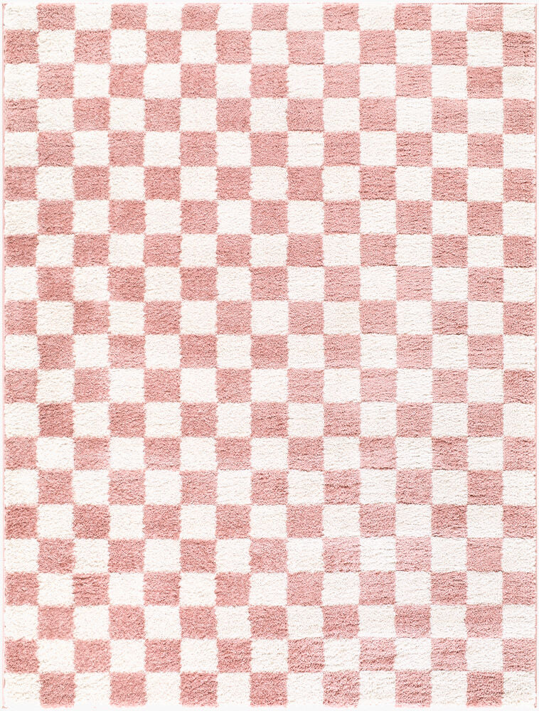 Fossay Shag Machine Woven Rug — Ivory/Rose