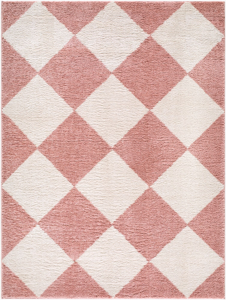 Fossay Shag Machine Woven Rug — Ivory/Rose