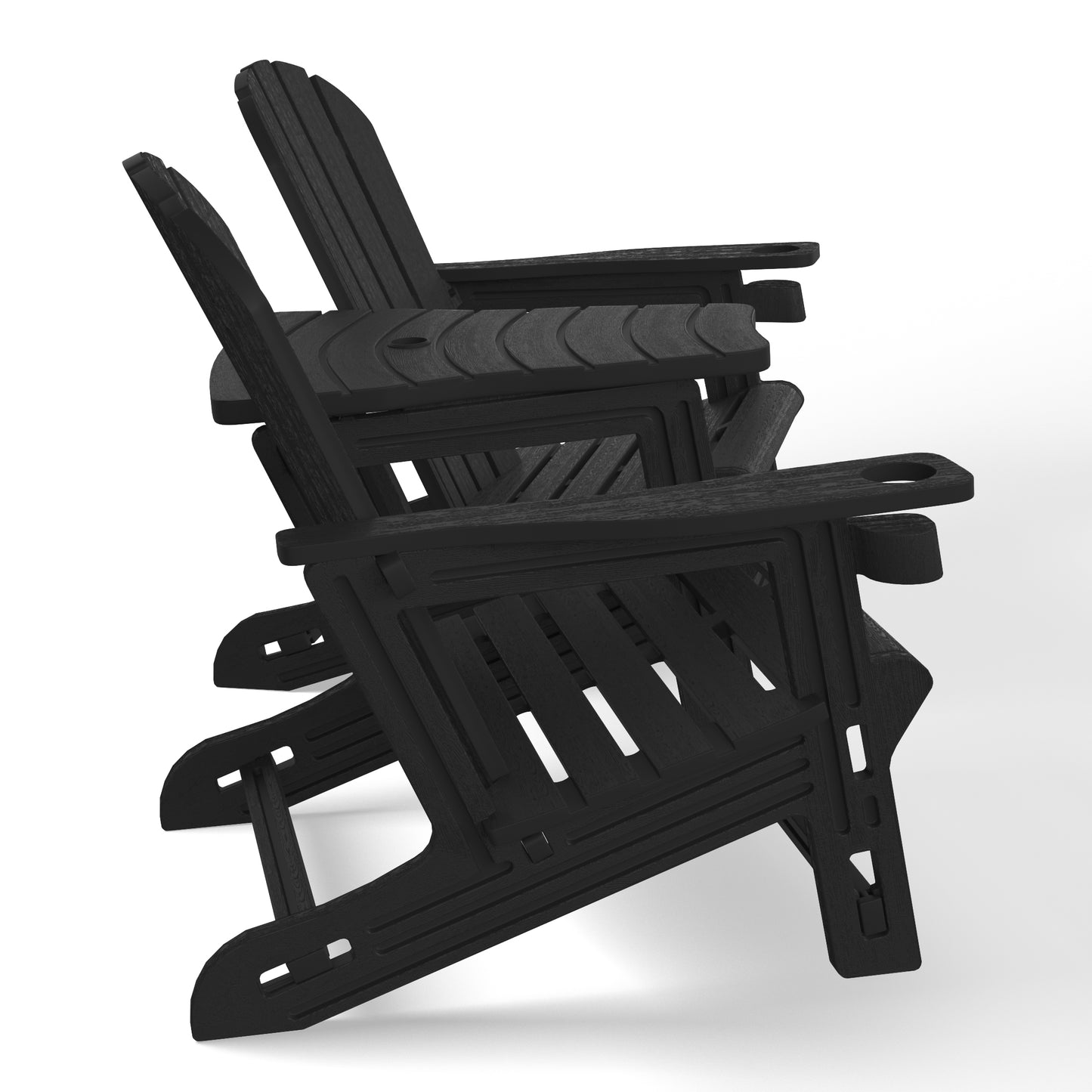 Set of Snap'n Lock Adirondack Chairs with Connecting Wedge Table (No Tools or Hardware) Black Seahawk Designs Adirondack Chairs