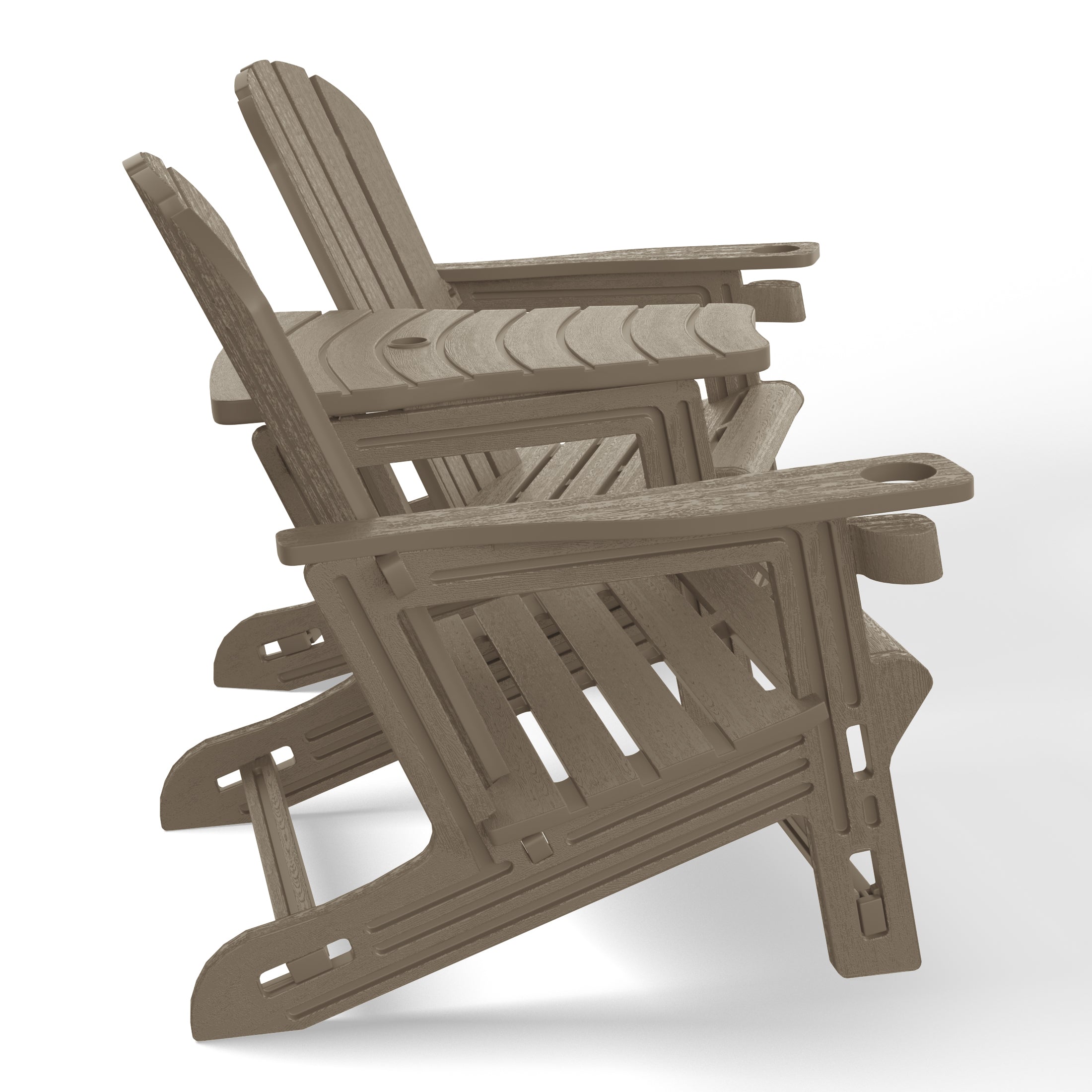 Set of Snap'n Lock Adirondack Chairs with Connecting Wedge Table (No Tools or Hardware) Weathered Wood Seahawk Designs Adirondack Chairs