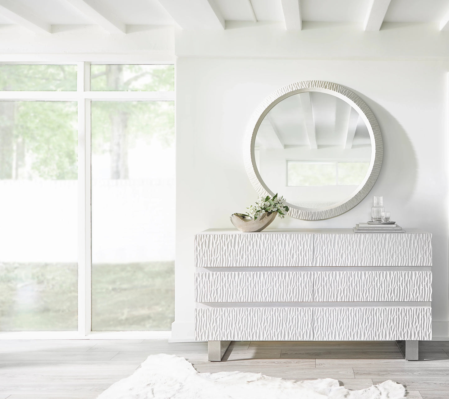 Bernhardt Solaria Round Mirror 44-Inch — Chiseled Resin Frame Bernhardt Mirror