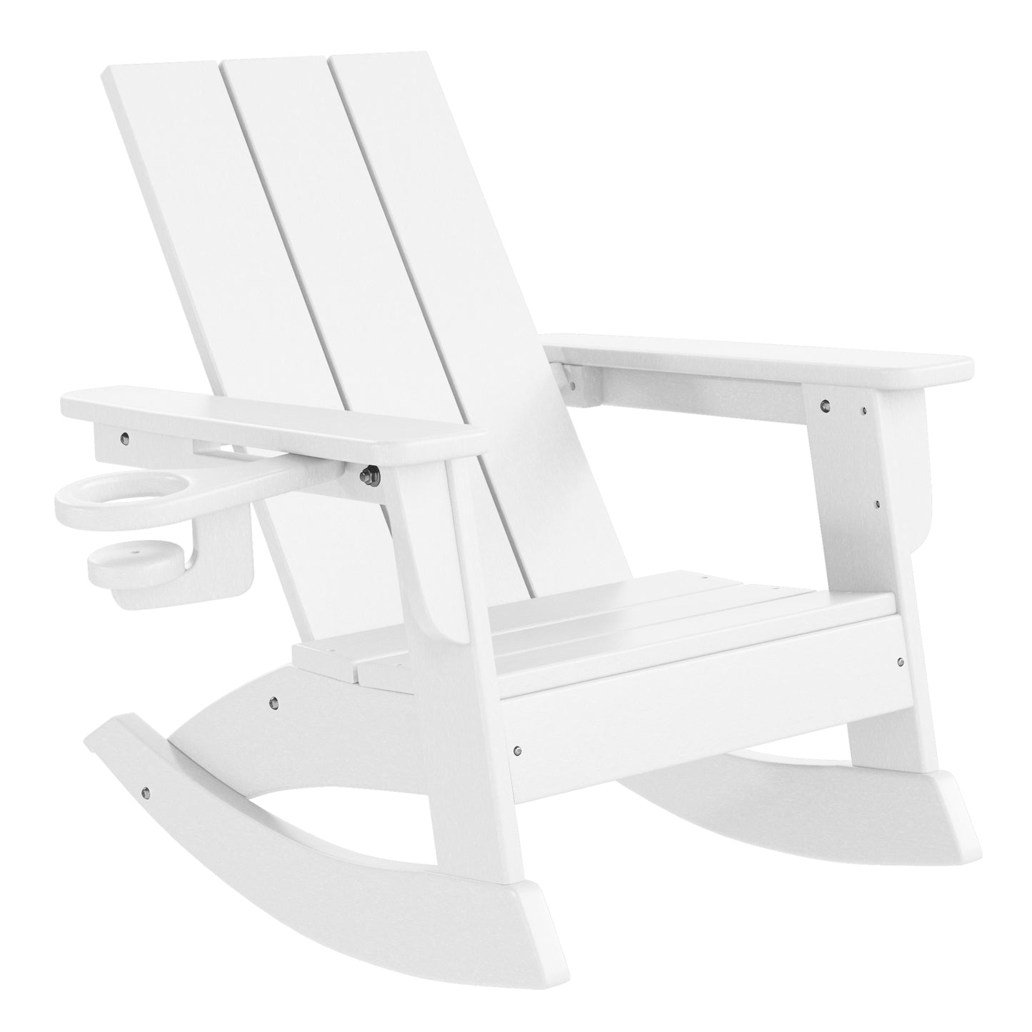 Tiny Terraces Kids Modern Adirondack Rocking Chair with Cup Holder (Set of 2) White Seahawk Designs Kids Patio Rocking Chairs