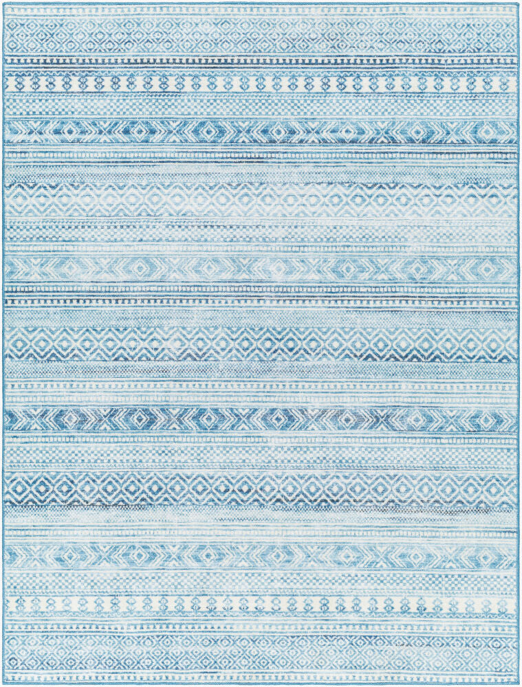 Hera Machine Woven Rug — Beige/Dark Blue