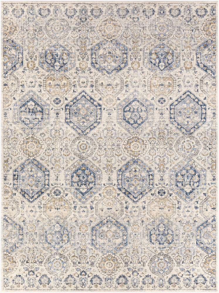 Indigo Machine Woven Rug — Beige/Black