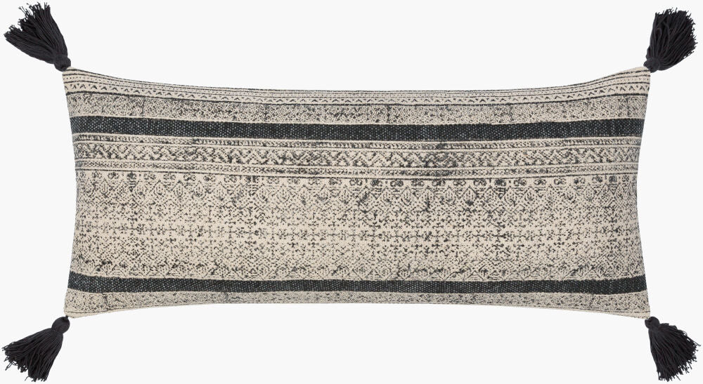 Janya Lumbar Pillow — Black/Light Beige