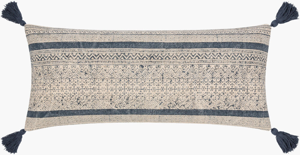 Janya Lumbar Pillow — Dark Blue/Light Beige