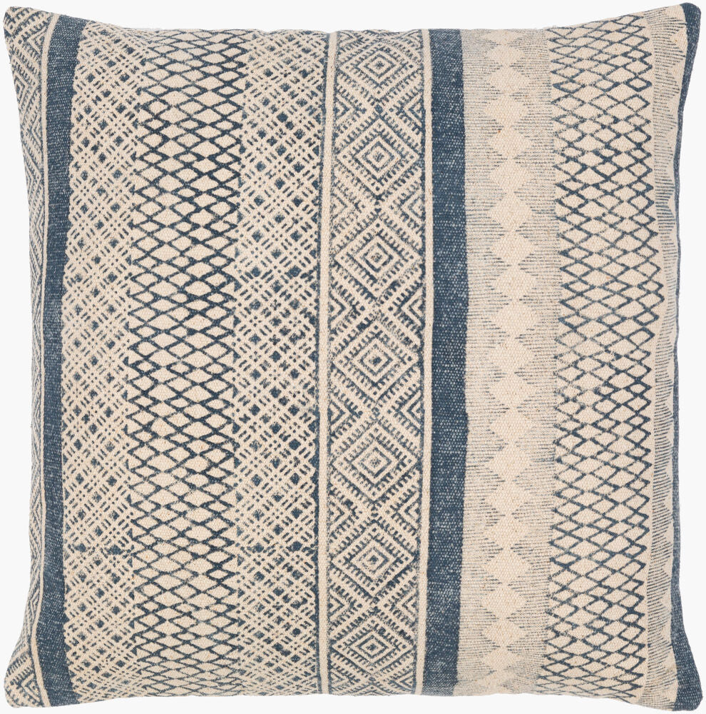 Janya Accent Pillow — Dark Blue/Light Beige