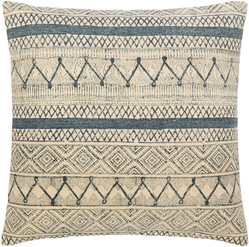 Janya Accent Pillow — Dark Blue/Light Beige