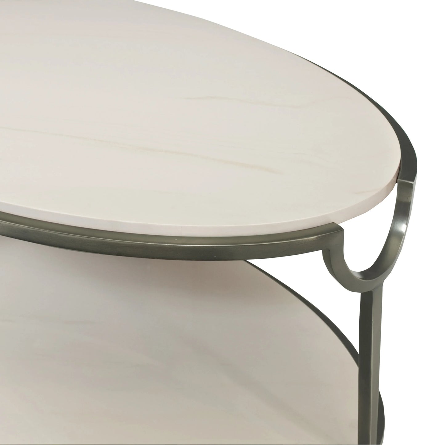Bernhardt Morello Cocktail Table — Faux Carrara Marble, Oval Steel Bernhardt Coffee Table