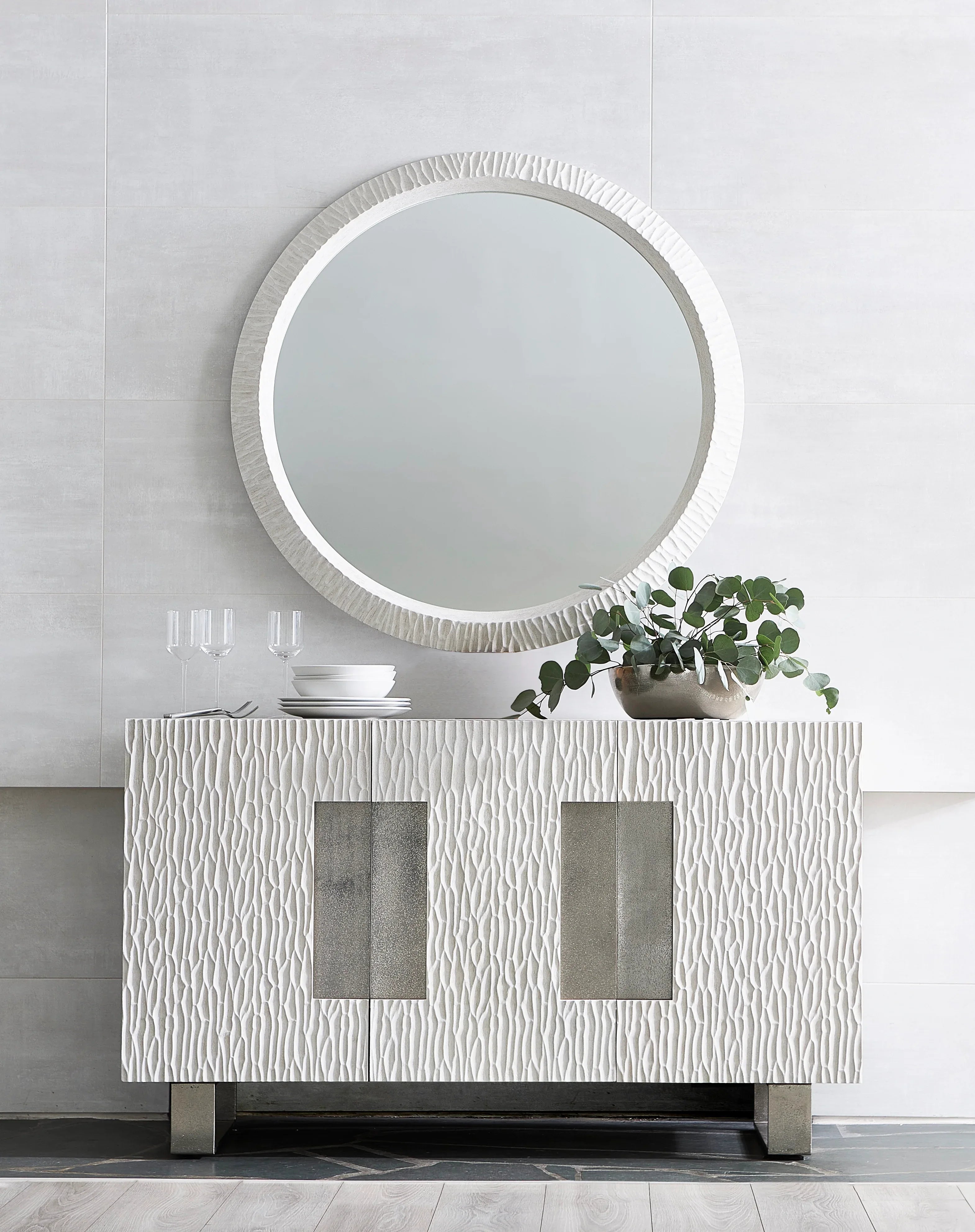 Bernhardt Solaria Round Mirror 44-Inch — Chiseled Resin Frame Bernhardt Mirror