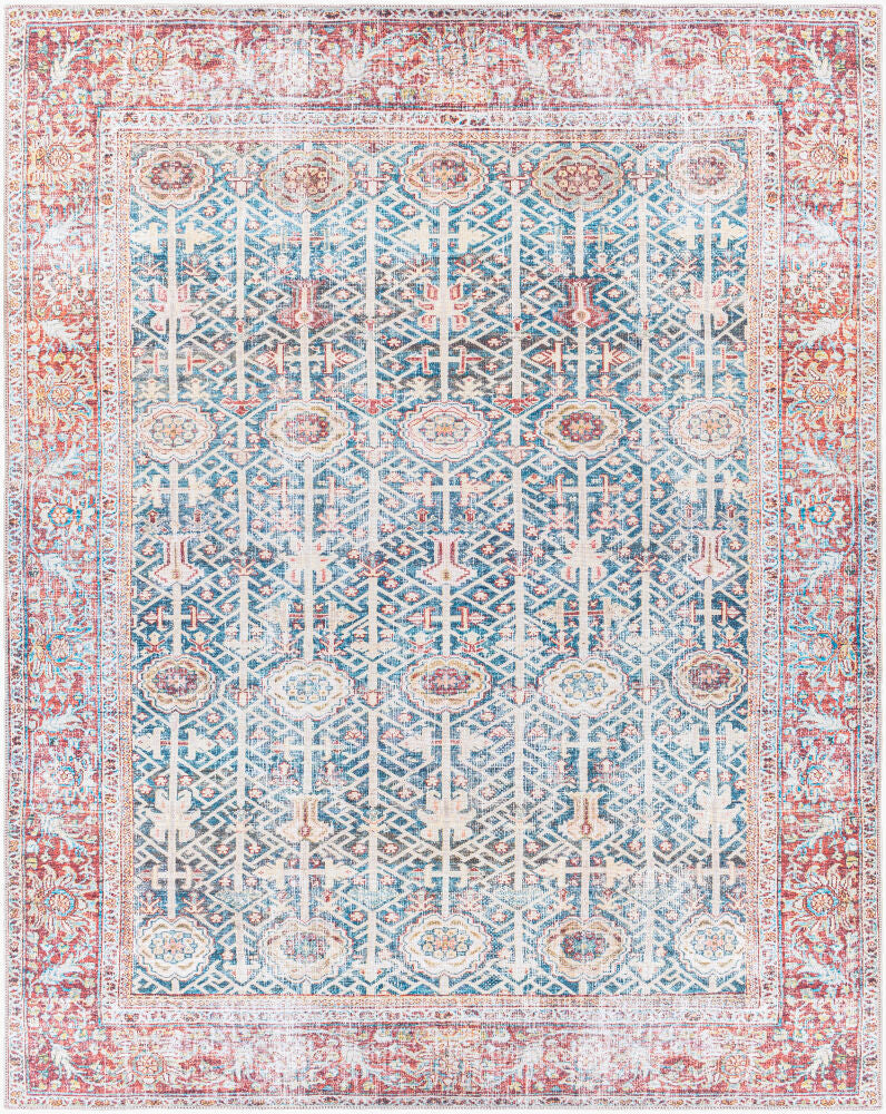 Kemer Machine Woven Rug — Blue/Coral