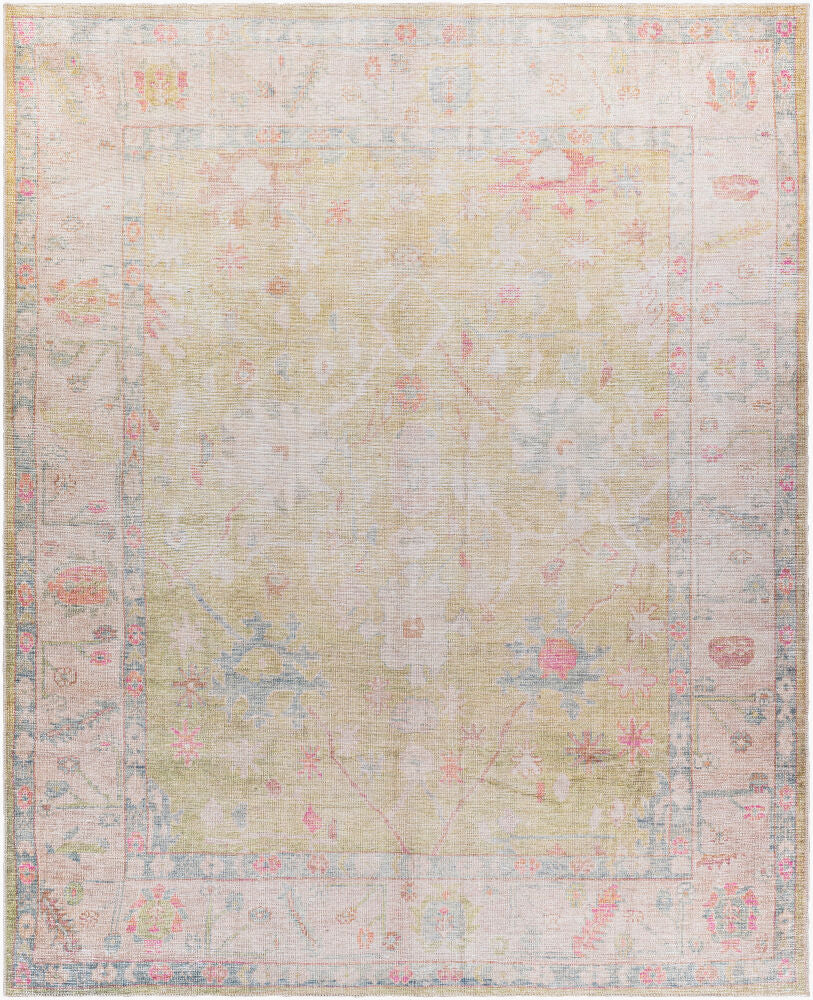 Kemer Machine Woven Rug — Dusty Pink/Grass Green
