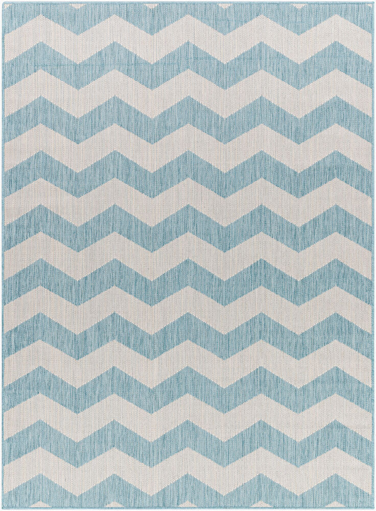 Long Beach Machine Woven Rug — Aqua/Ivory