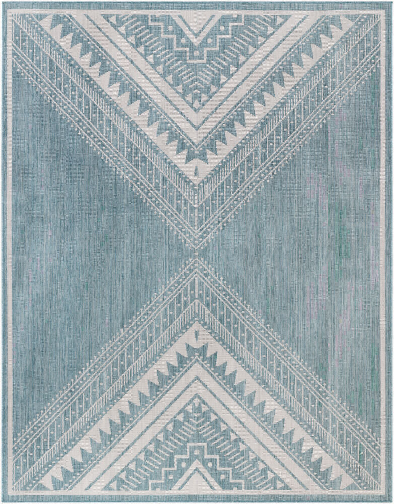 Long Beach Machine Woven Rug — Aqua/Ivory