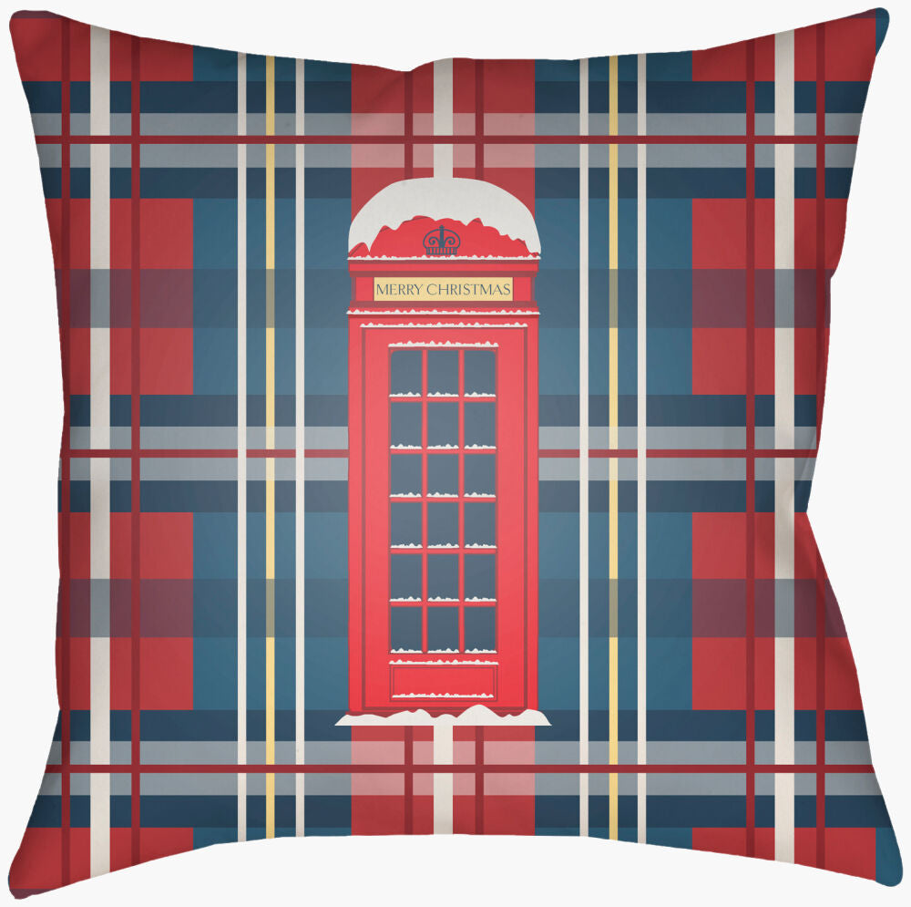 London Holiday Accent Pillow — Blue/Burgandy