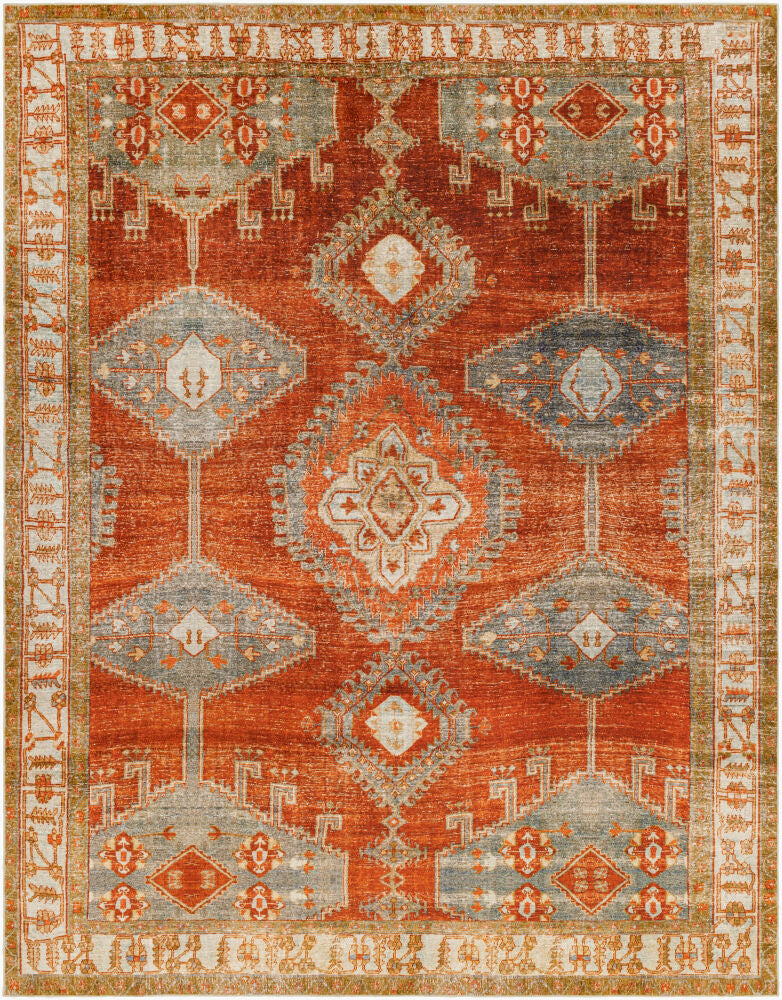 Lavable Machine Woven Rug — Blue/Burnt Orange