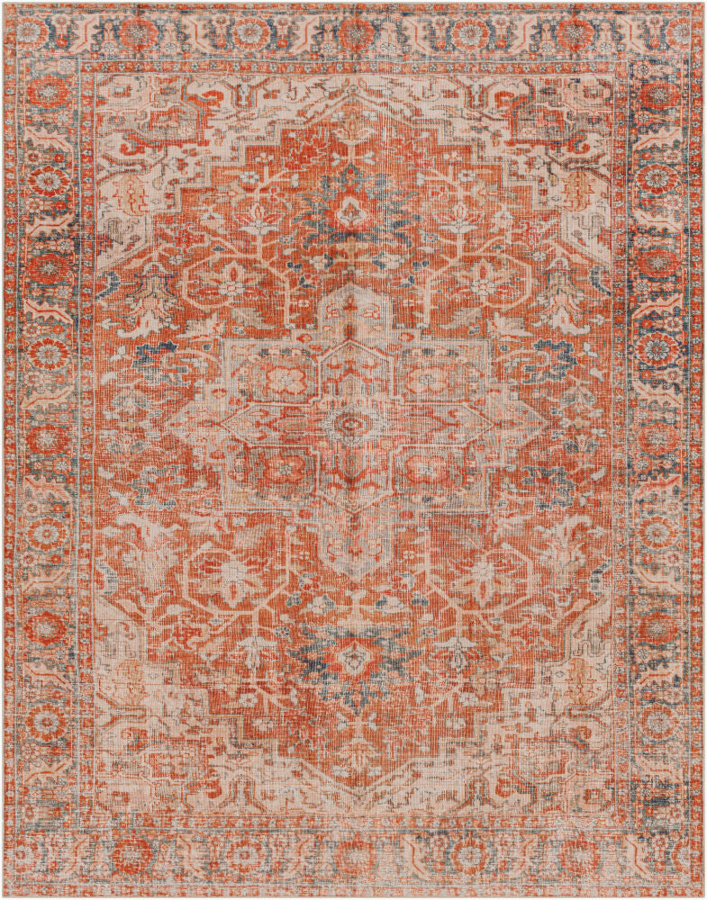 Lavable Machine Woven Rug — Beige/Burnt Orange