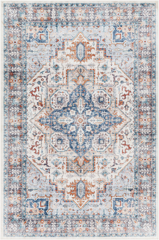 Lavable Machine Woven Rug — Blue/Camel