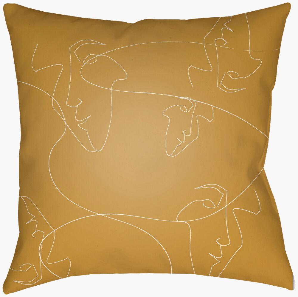 Modern Faces Accent Pillow — Mustard/White
