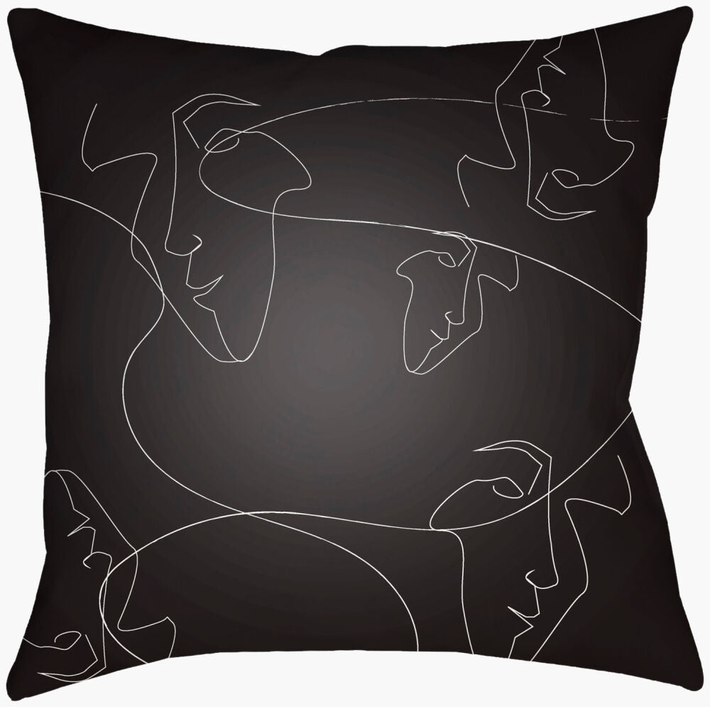 Modern Faces Accent Pillow — Black/White